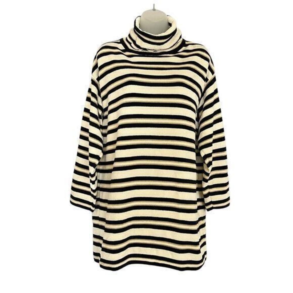 Vintage St John Sport Striped Chenille Turtleneck Tunic Sweater